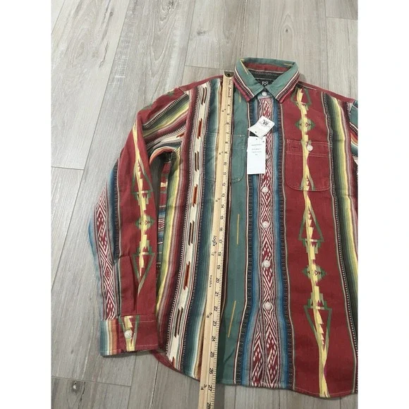 RRL Ralph Lauren Southwestern Inspired Cotton Jacquard Workshirt-MEN-XS - Picture 5 of 6